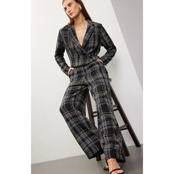 Slate & Willow Pants Womens Large Black Gold Tweed Plaid Metallic Knit - Picture 1 of 11